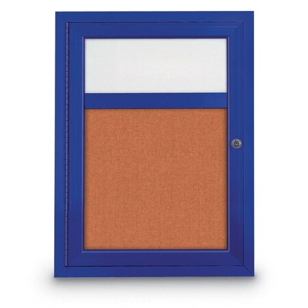 United Visual Products Slim Enclosed Corkboard, 30"x30", Black Alum Frame/Blue Spruce UVEB3030-BLACK-BLSPRU